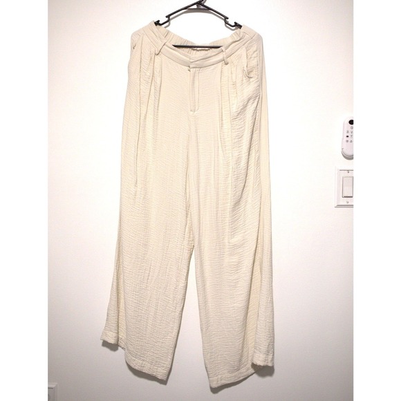 a new day Pants - A New Day Womens Cream Textured Gauze Wide Leg Pants High Rise Size 8